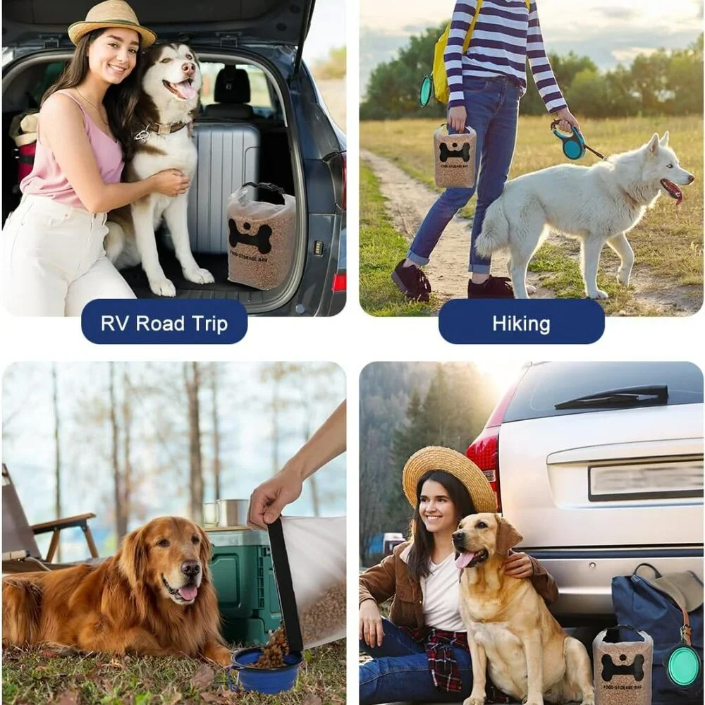 Silicone Pet Food Storage Bag,14-Cup Dog Food Bag with 2PCS Collapsible Travel B